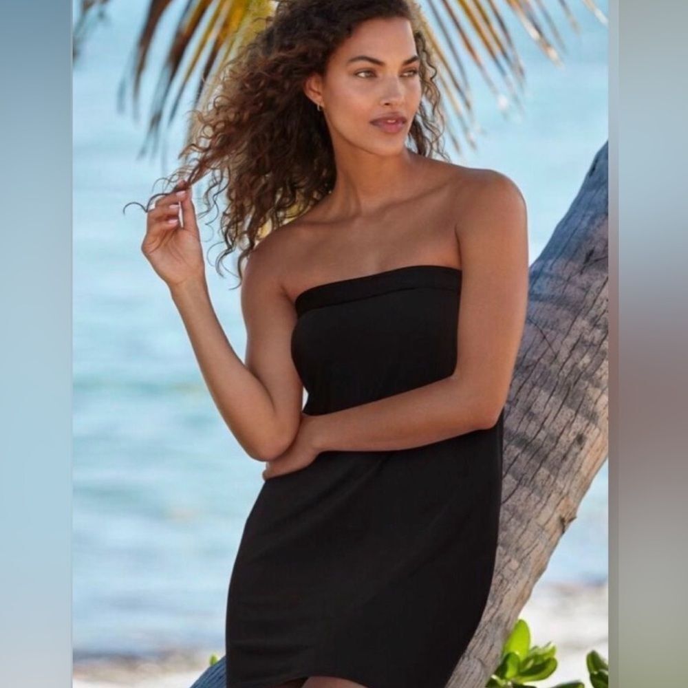 Land’s End Plus Standard Sizes bandeau Dresskinni top removable straps Black Var